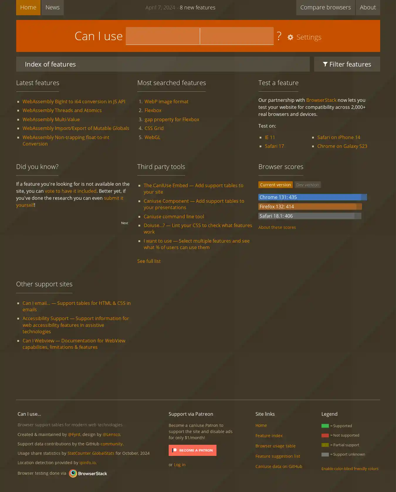 Desktop Screenshot for caniuse.com