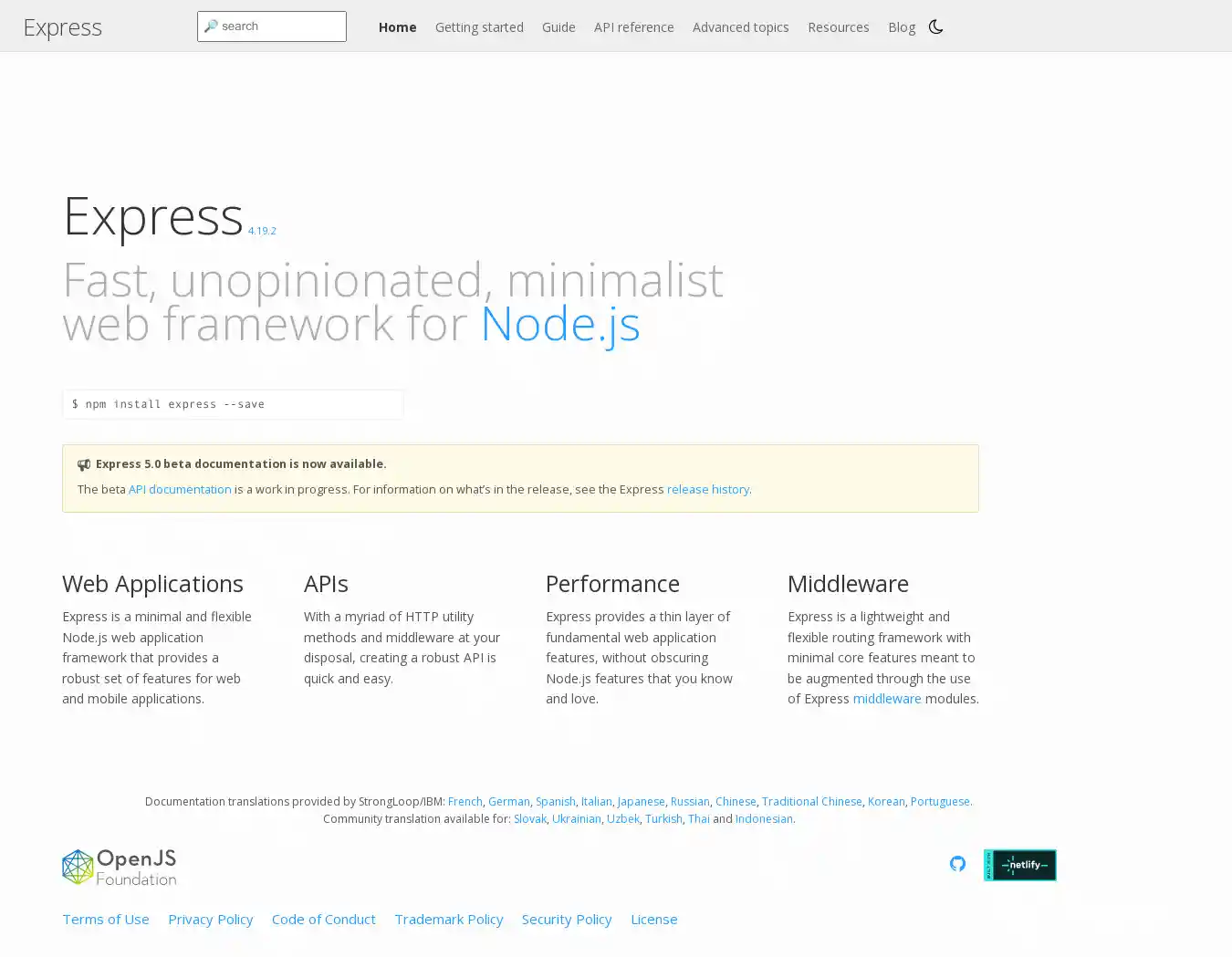 Desktop Screenshot for expressjs.com