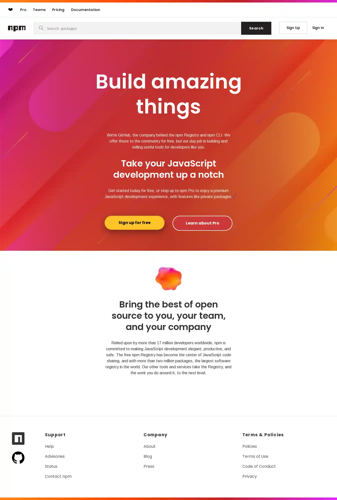 Desktop Screenshot for npmjs.com